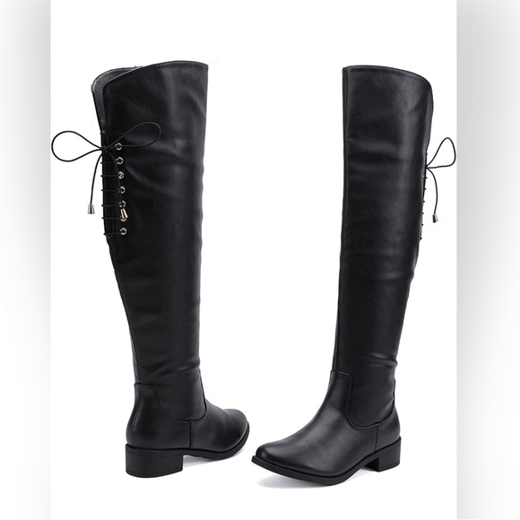 Women's Over The Knee Lace Up Block Heel Boots - Picture 11 of 11